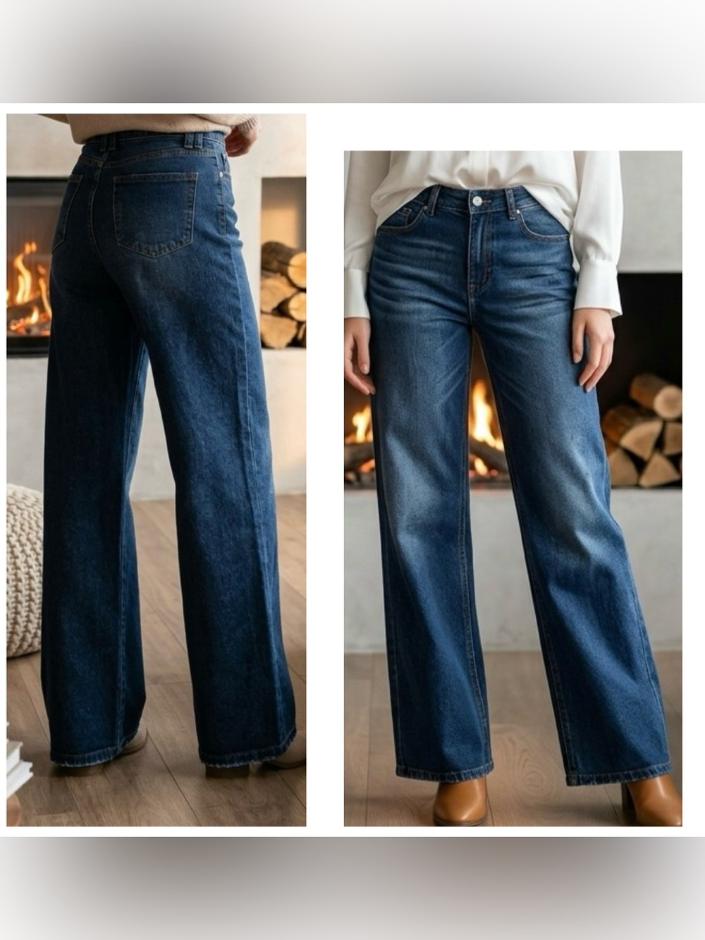 Flamingals Women’s Sz M Classic High-Rise Wide-Leg Jeans Dark Blue stretch